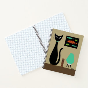 Carnet Chat du milieu du siècle avec poisson rétro