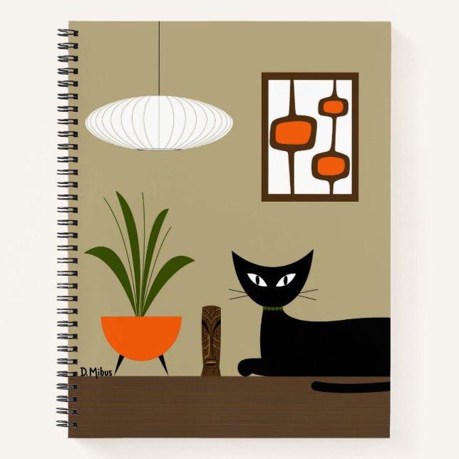 Carnet Chat du milieu du siècle avec pots mods (Devant)