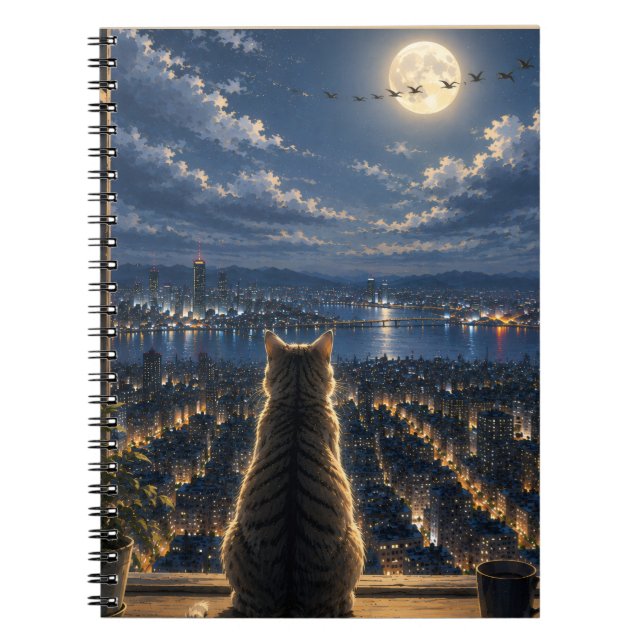 Carnet Chat éclairé par la lune regardant l'art de la fen (Devant)