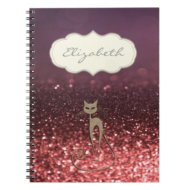Carnet Chat élégant et stylé, Bokeh scintillant (Devant)