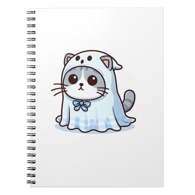 Carnet Chat en costume fantôme pour Halloween (Devant)