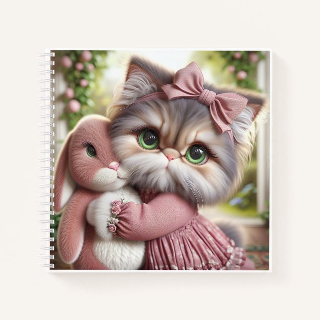 Carnet Chat en robe rose avec lapin, de Natasha Us   (Devant)
