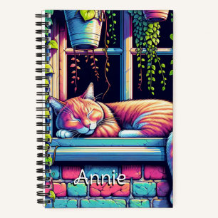 Carnet Chat endormi sur l'appui de fenêtre - Art IA Perso