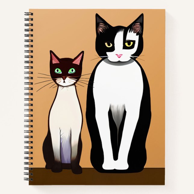 Carnet Chat et chaton noir et blanc rétro moderne (Devant)
