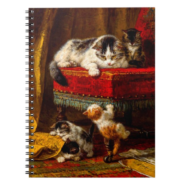Carnet Chat et chatons jouant avec une chaise (Devant)