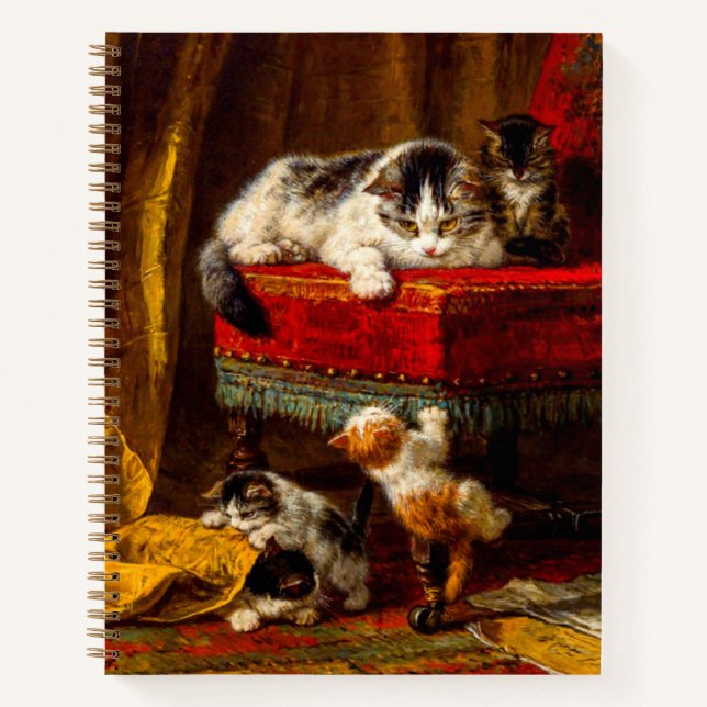 Carnet Chat et chatons Jouer avec chaise (Devant)