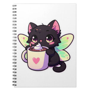 Carnet Chat fée mignonne buvant du chocolat chaud