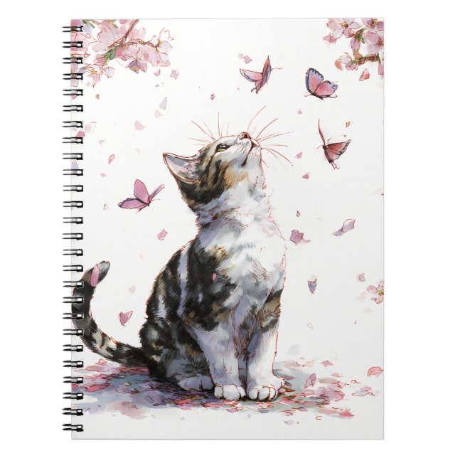 Carnet Chat Fleur de Cerisier et Papillons (10) (Devant)