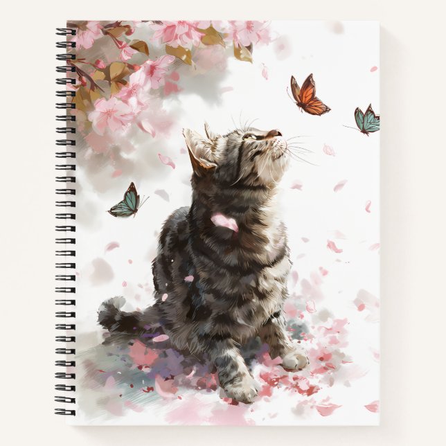 Carnet Chat Fleur de Cerisier et Papillons (11) (Devant)