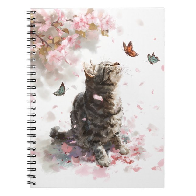 Carnet Chat Fleur de Cerisier et Papillons (11) (Devant)