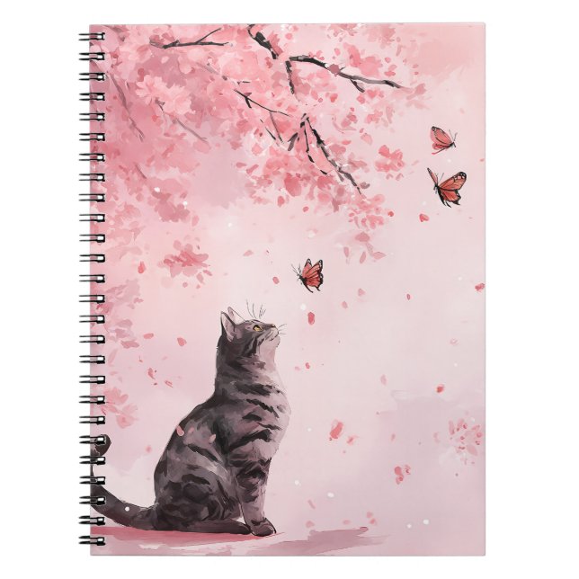 Carnet Chat Fleur de Cerisier et Papillons (12) (Devant)