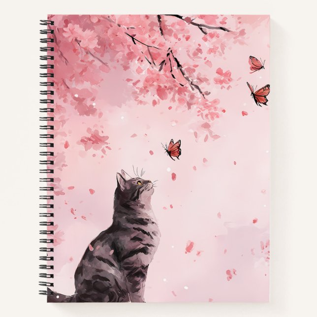Carnet Chat Fleur de Cerisier et Papillons (12) (Devant)