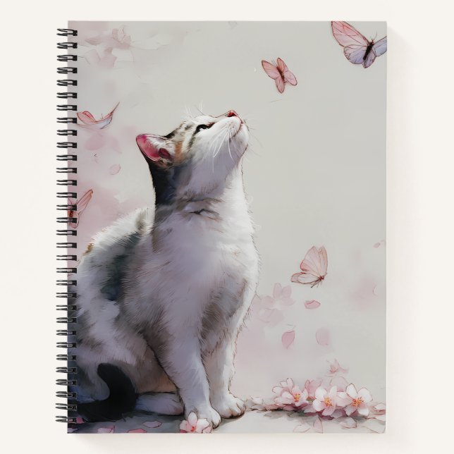 Carnet Chat Fleur de Cerisier et Papillons (13) (Devant)