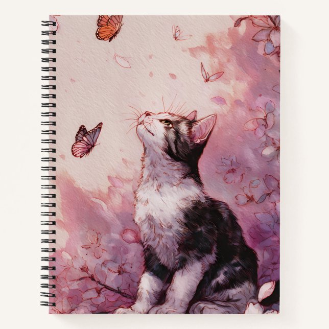 Carnet Chat Fleur de Cerisier et Papillons (2) (Devant)