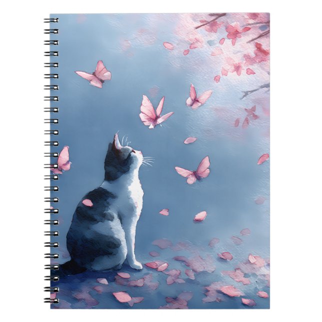Carnet Chat Fleur de Cerisier et Papillons (4) (Devant)