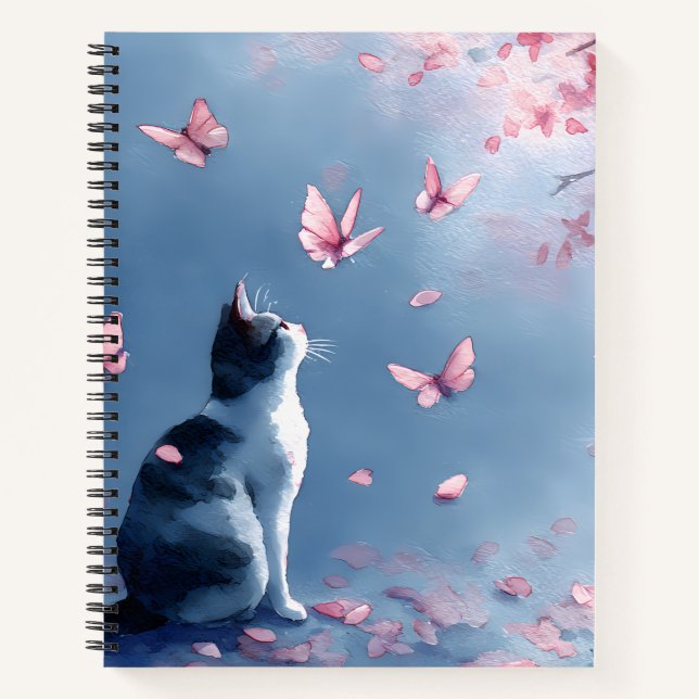 Carnet Chat Fleur de Cerisier et Papillons (4) (Devant)