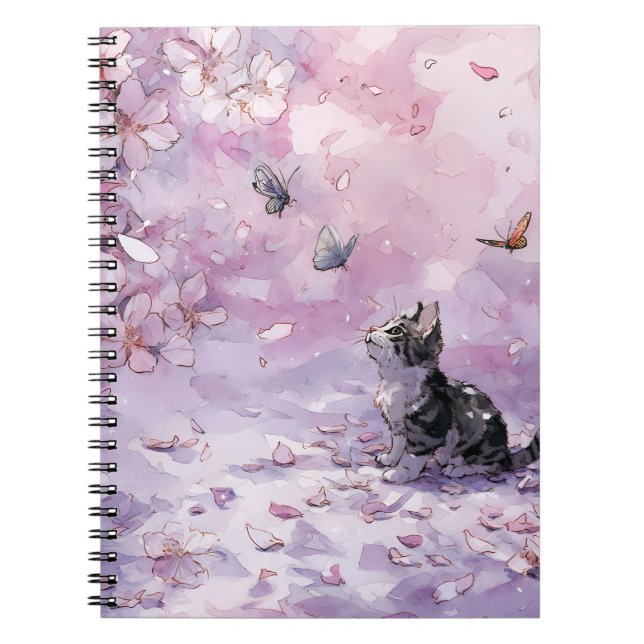 Carnet Chat Fleur de Cerisier et Papillons (5) (Devant)