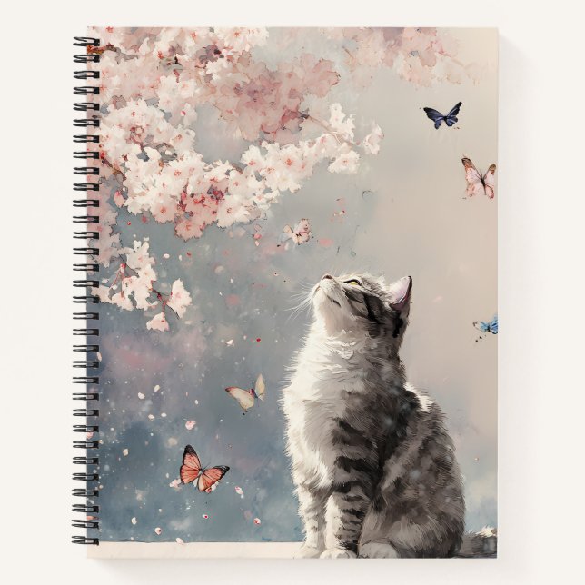 Carnet Chat Fleur de Cerisier et Papillons (6) (Devant)