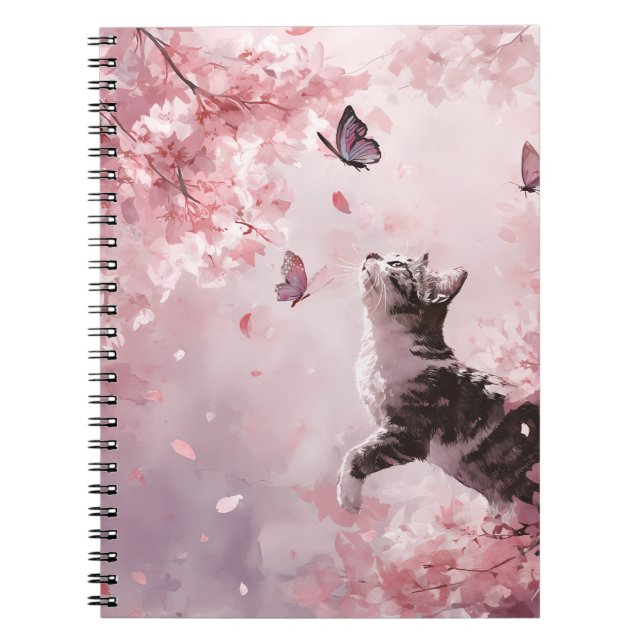 Carnet Chat Fleur de Cerisier et Papillons (7) (Devant)