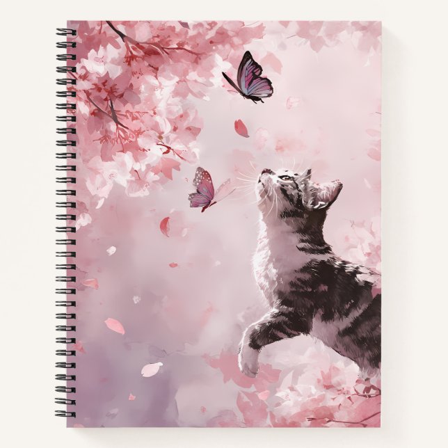 Carnet Chat Fleur de Cerisier et Papillons (7) (Devant)