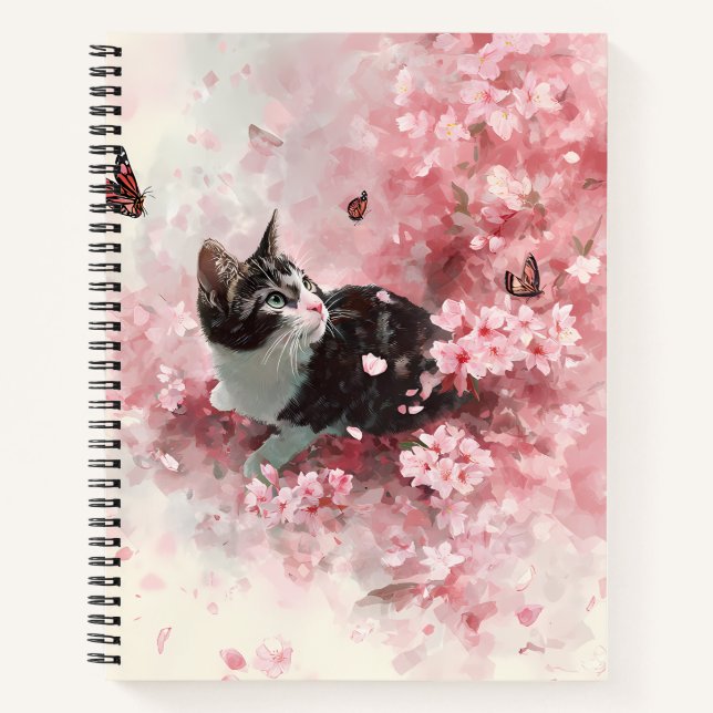 Carnet Chat Fleur de Cerisier et Papillons (8) (Devant)