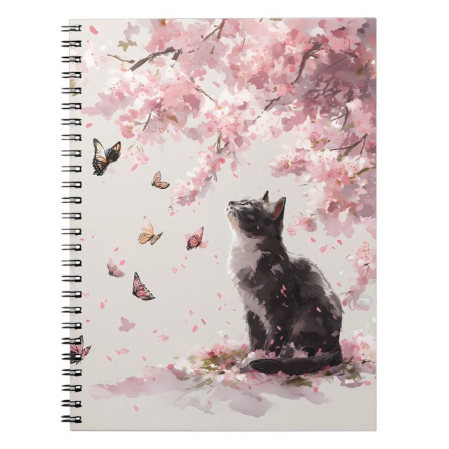 Carnet Chat Fleur de Cerisier et Papillons (9) (Devant)