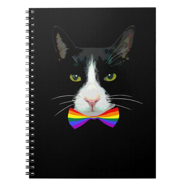 Carnet Chat gay LGBT avec Cravate arc-en-ciel (Devant)