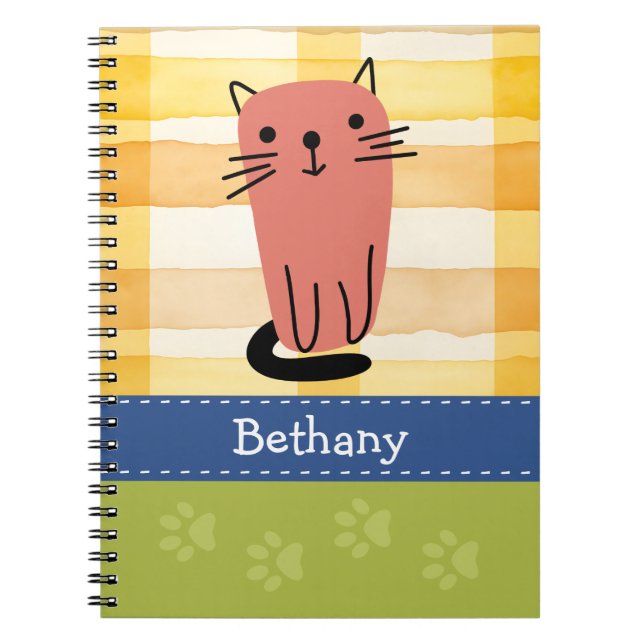 Carnet Chat Gribouillé, Damier Jaune, Empreintes de Patte (Devant)