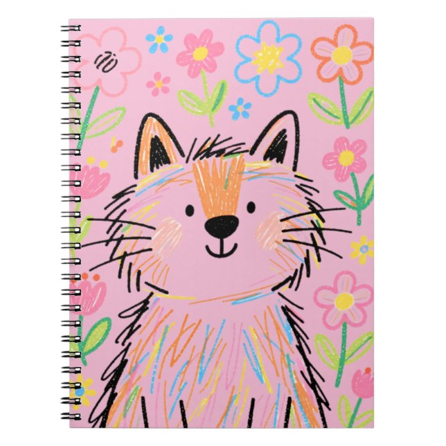 Carnet Chat Gribouillis Rose (Devant)