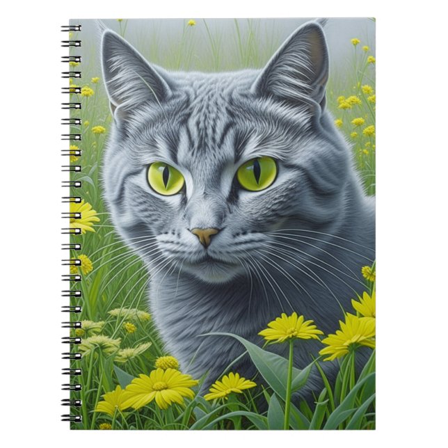 Carnet Chat gris mignon avec Yellow Eyes Ai Art (Devant)