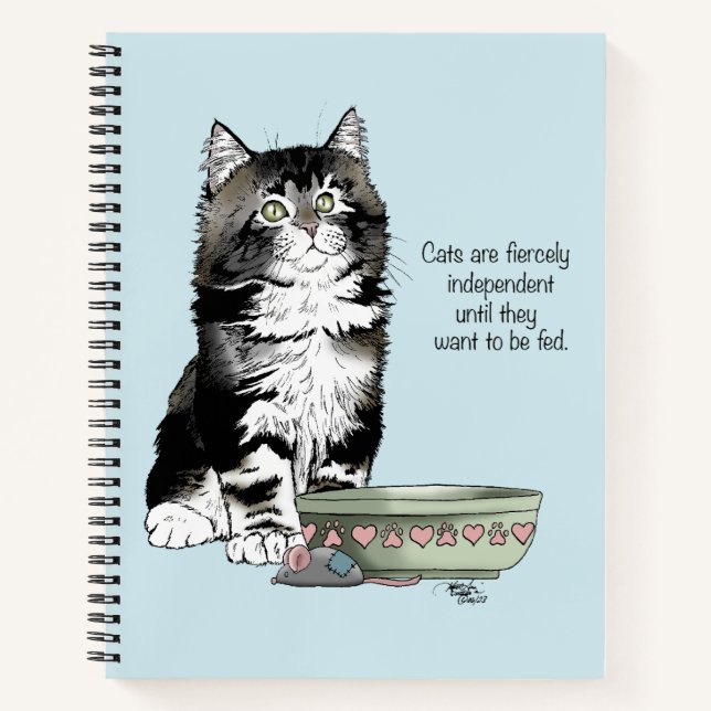 Carnet Chat gris tabby indépendant bleu mignon drôle (Devant)