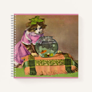 Carnet chat habillé et bol de poisson