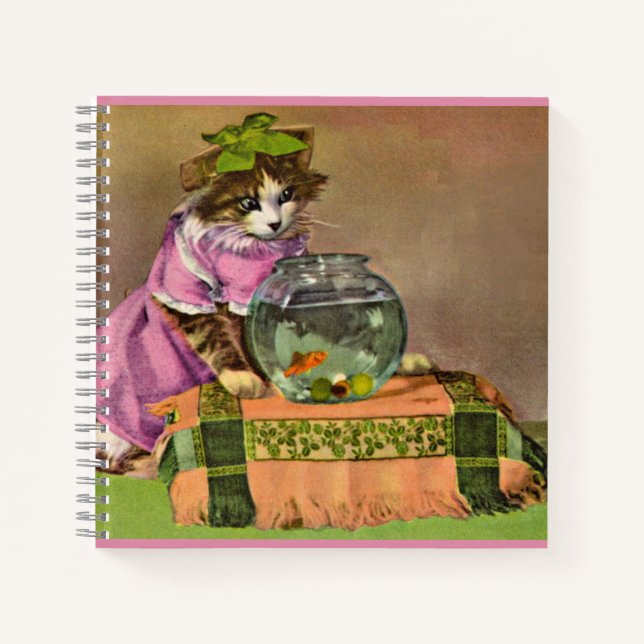 Carnet chat habillé et bol de poisson (Devant)