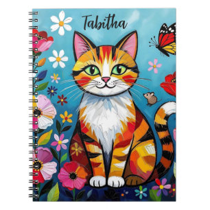 Carnet Chat Impasto, Fleurs & Papillon Personnalisé