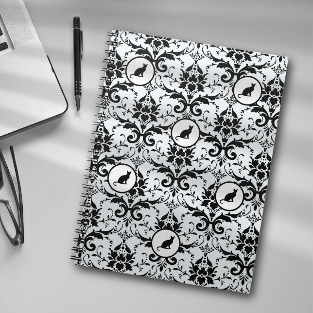 Carnet Chat inspiré Damask Elegance bleu clair (Créateur téléchargé)