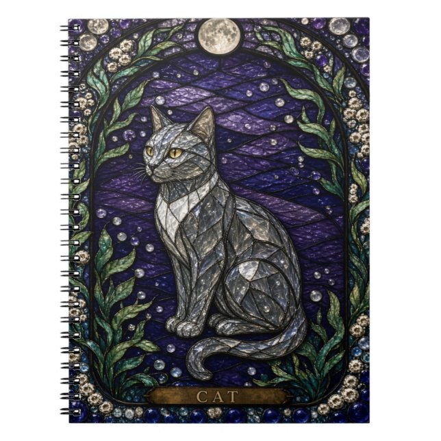 Carnet Chat Jardin Clair de Lune Illumina Vitrail (Devant)