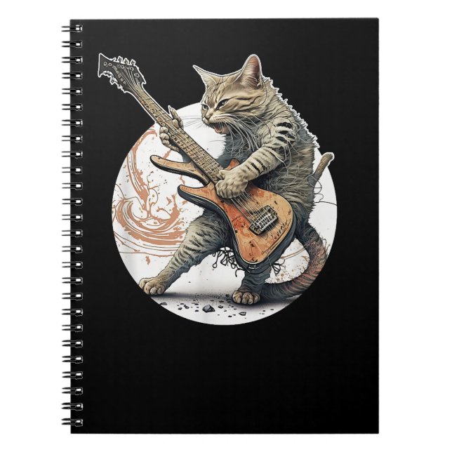 Carnet Chat Jouer Guitare Rock Chat Lourd Métal Chat Mus (Devant)