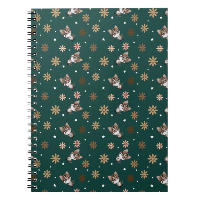 Carnet Chat léopard et fleurs motifs (Devant)