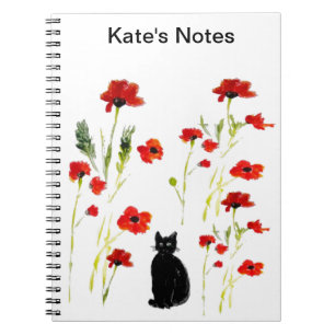 Carnet Chat mignon à Poppy rouge personnalisé