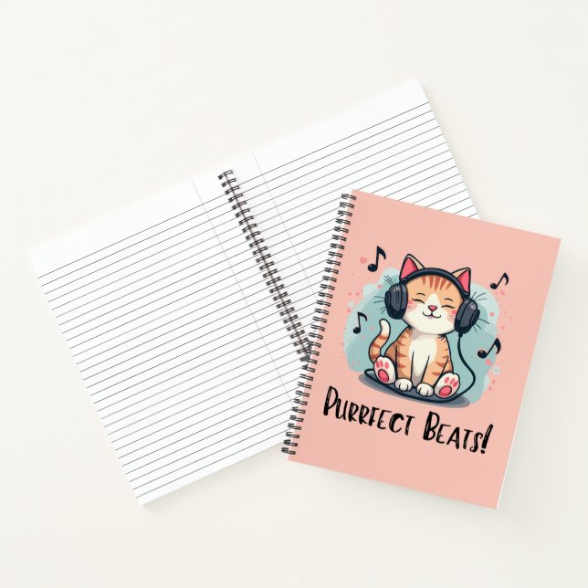 Carnet Chat mignon avec casque Kawaii Music Lover Art (Intérieur)
