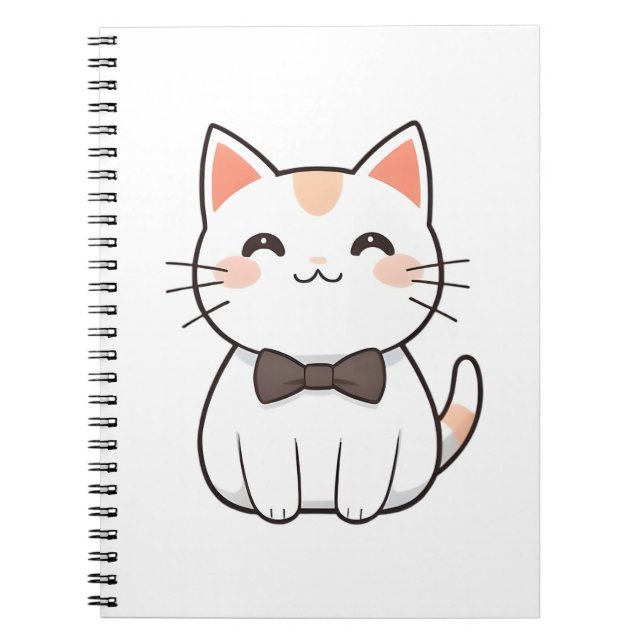 Carnet Chat Mignon avec Nœud Papillon Design Kawaii (Devant)