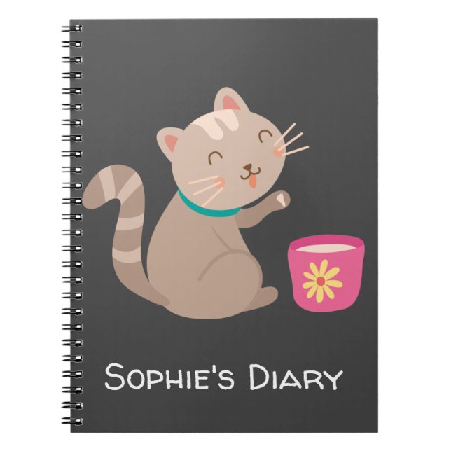 Carnet Chat mignon avec tasse de thé dessin animé (Devant)