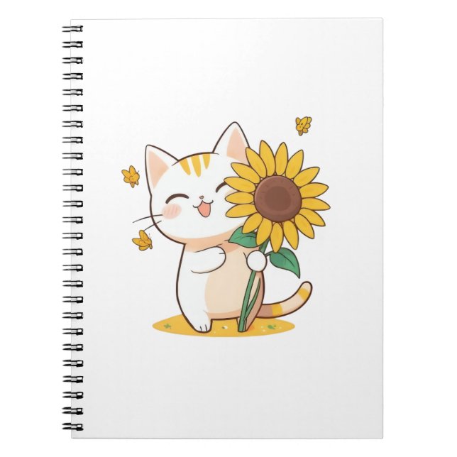 Carnet Chat mignon avec un design Kawaii tournesol (Devant)