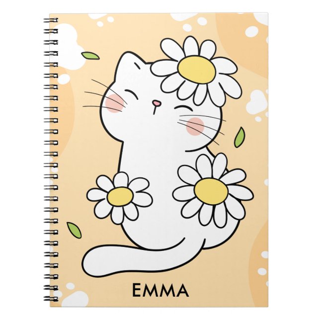 Carnet Chat mignon dessin animé personnalisé Daisy (Devant)