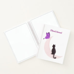 Carnet Chat mignon Kawaii sur la Lune avec papillon perso