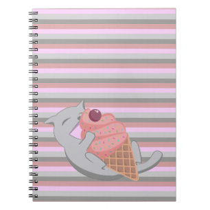 Carnet Chat mignon mangeant de la glace rayée