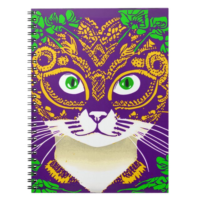 Carnet Chat mignon portant un Masque Mardi Gras (Devant)