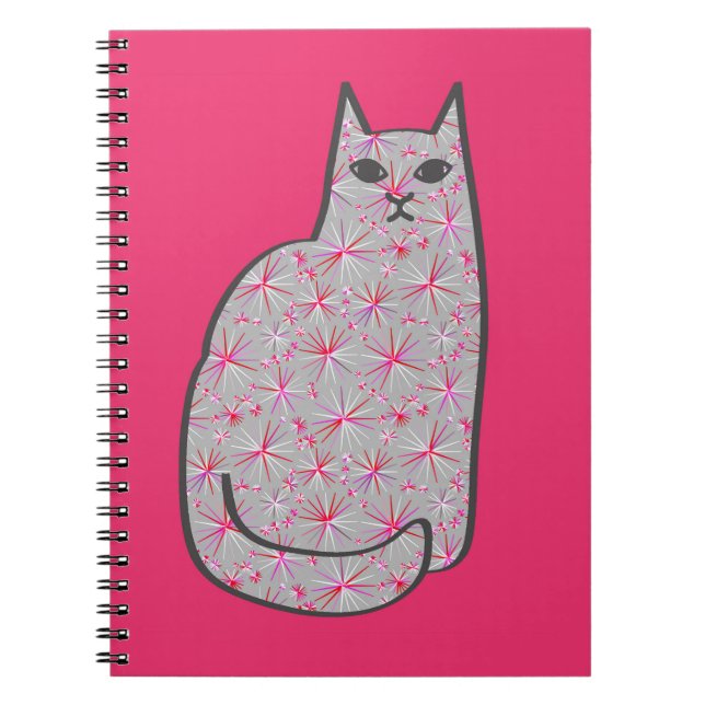 Carnet Chat moderne du milieu du siècle, gris / gris et r (Devant)
