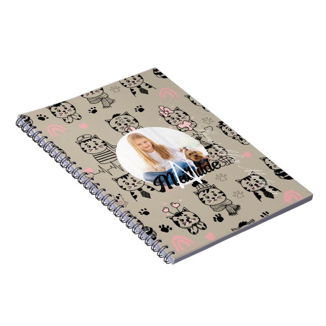 Carnet Chat Motifs Monogramme Enfants Nom photo Personnal (Côté Droit)