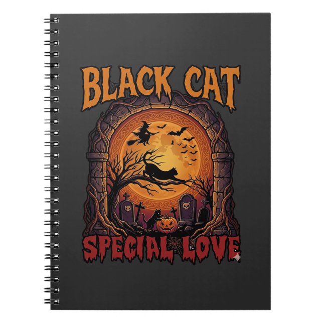 Carnet Chat Noir Amour Spécial Halloween Lune Sorcière Ci (Devant)